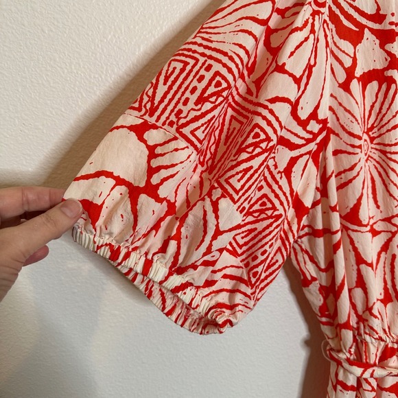 Fig + Flower Anthropologie Tiered Midi‎ Dress Size XL Orange White Batik Print - Picture 6 of 10